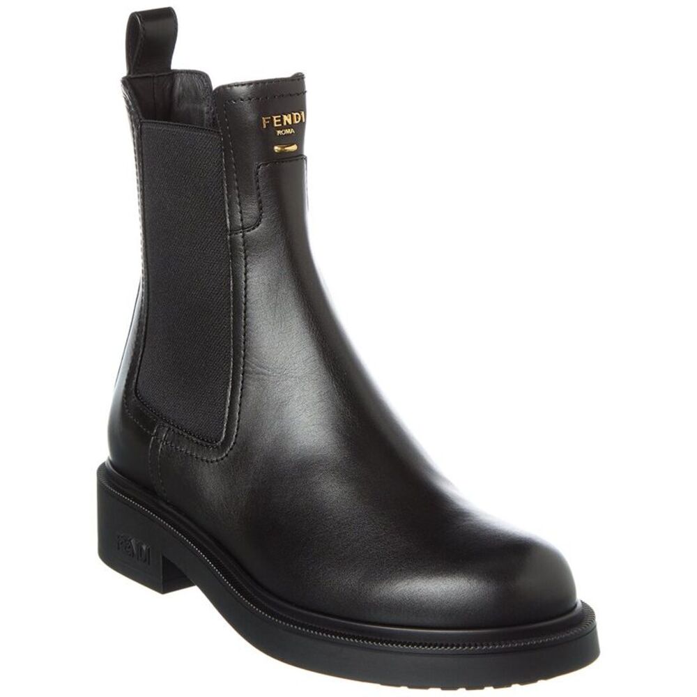 Fendi Filo Leather Biker Boot, Black